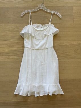 White Ruffle-Trim Spaghetti Strap Dress